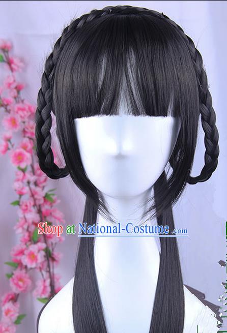 Traditional Handmade Ancient Chinese Han Dynasty Princess Wig Complete Set, Ancient Chinese Palace Young Lady Wig for Women