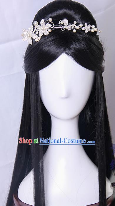 Traditional Handmade Ancient Chinese Tang Dynasty Princess Hair Decoration and Wig Complete Set, Ancient Chinese Palace Empress Headwear and Wig for Women