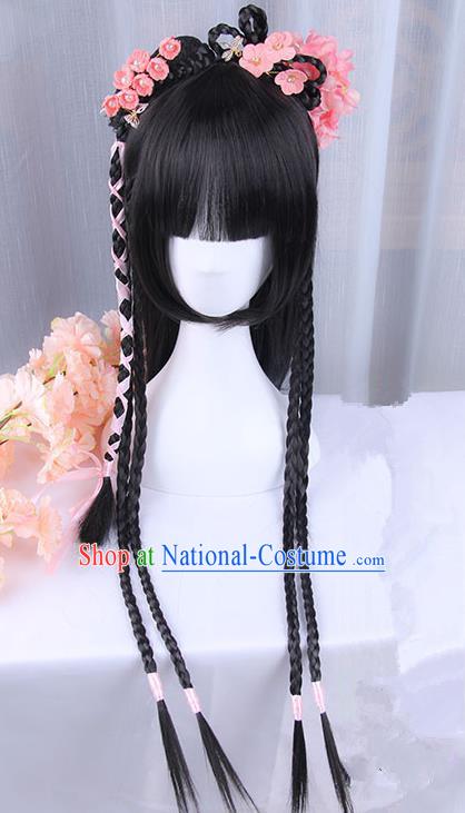 Traditional Handmade Ancient Chinese Han Dynasty Imperial Princess Hair Decoration and Wig Complete Set, Ancient Chinese Palace Young Lady Headwear and Wig for Women