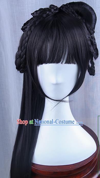 Traditional Handmade Ancient Chinese Tang Dynasty Princess Wig, Ancient Chinese Palace Young Lady Long Wig for Women