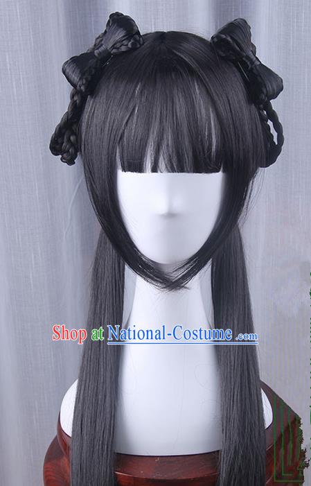 Traditional Handmade Ancient Chinese Han Dynasty Imperial Princess Wig Complete Set, Ancient Chinese Young Lady Wig for Women