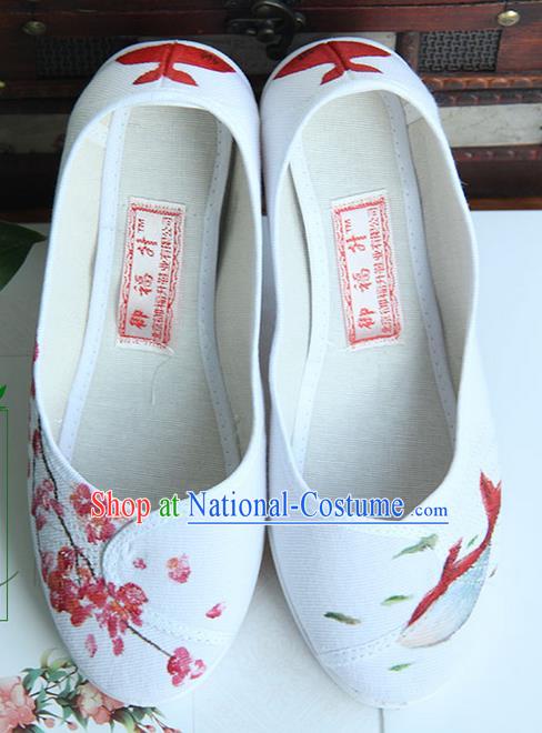 Traditional Handmade Ancient Chinese Han Dynasty Imperial Princess Freehand Sketching Chaenomeles Speciosa Shoes for Women