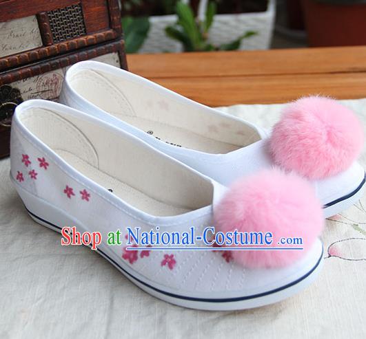 Traditional Handmade Ancient Chinese Han Dynasty Imperial Princess Freehand Sketching Pink Hair Bulb Hanfu Shoes for Women