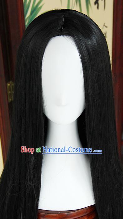 Traditional Handmade Ancient Chinese Tang Dynasty Imperial Princess Wig, Ancient Chinese Cosplay Fairy Palace Young Lady Straight Hair Wig for Women