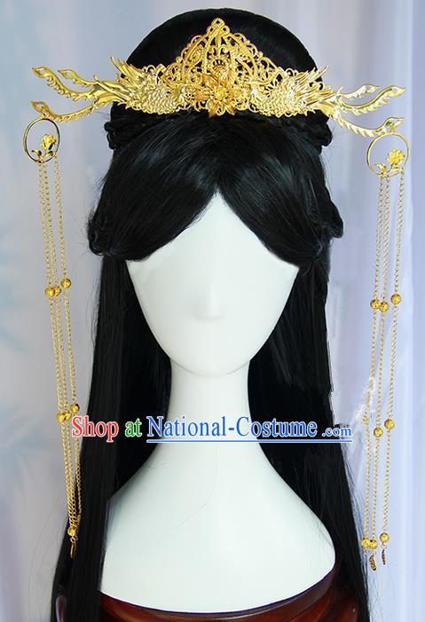 Traditional Handmade Ancient Chinese Tang Dynasty Imperial Empress Wedding Hair Decoration and Wig Complete Set, Ancient Chinese Queen Headwear and Wig for Women