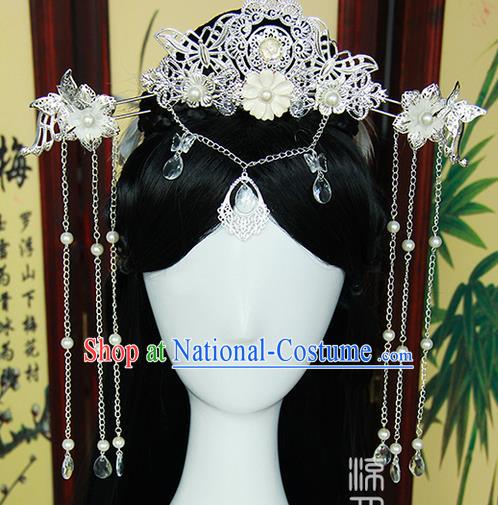 Traditional Handmade Ancient Chinese Tang Dynasty Imperial Empress Hair Decoration and Wig Complete Set, Ancient Chinese Cosplay Fairy Queen Headwear and Wig for Women