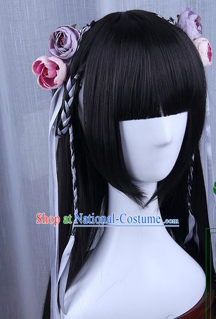 Traditional Handmade Ancient Chinese Han Dynasty Imperial Princess Hair Decoration and Wig Complete Set, Ancient Chinese Hanfu Cosplay Fairy Young Lady Headwear and Wig for Women