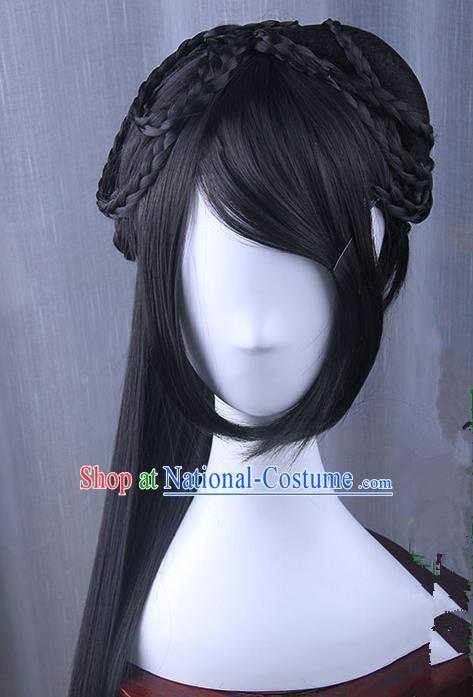 Traditional Handmade Ancient Chinese Han Dynasty Imperial Princess Wig, Ancient Chinese Hanfu Cosplay Fairy Wig for Women