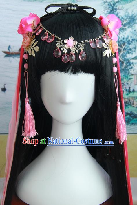 Traditional Handmade Ancient Chinese Han Dynasty Imperial Empress Hair Decoration and Wig Complete Set, Ancient Chinese Cosplay Fairy Queen Hanfu Headwear and Wig for Women