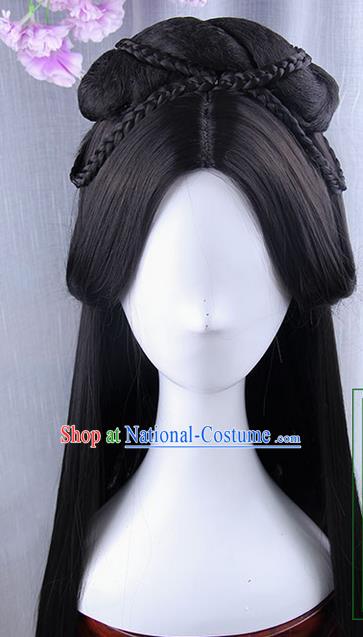 Traditional Handmade Ancient Chinese Han Dynasty Imperial Princess Wig, Ancient Chinese Hanfu Cosplay Fairy Palace Lady Queen Wig for Women