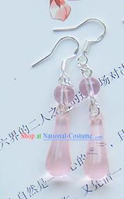 Traditional Handmade Chinese Ancient Princess Classical Hanfu Accessories Jewellery Pink Crystal Earrings Eardrop for Women