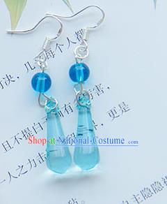 Traditional Handmade Chinese Ancient Princess Classical Hanfu Accessories Jewellery Blue Crystal Earrings Eardrop for Women