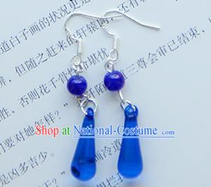 Traditional Handmade Chinese Ancient Princess Classical Hanfu Accessories Jewellery Deep Blue Crystal Earrings Eardrop for Women