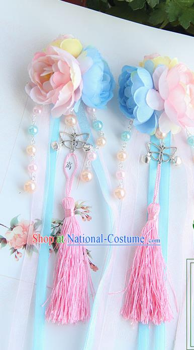 Traditional Handmade Chinese Ancient Princess Classical Hanfu Accessories Jewellery Pearl Bells Silk Flowers Hair Sticks Hair Claws, Tassel Hair Fascinators Hairpins for Women