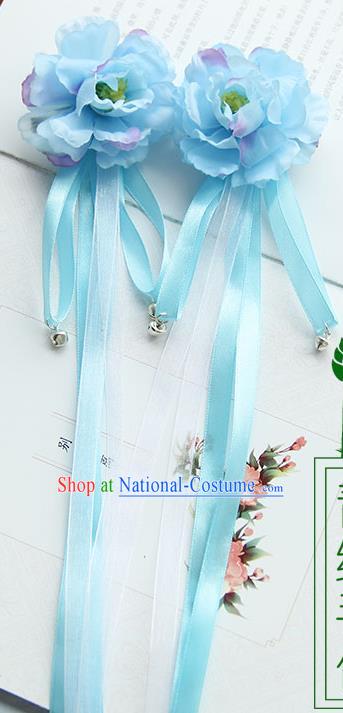 Traditional Handmade Chinese Ancient Princess Classical Hanfu Accessories Jewellery Long Ribbon Bells Silk Flowers Hair Sticks Hair Claws, Tassel Hair Fascinators Hairpins for Women