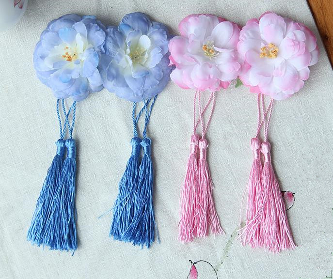 Traditional Handmade Chinese Ancient Princess Classical Hanfu Accessories Jewellery Silk Flowers Tassel Hair Step Shake Hair Claws, Tassel Hair Fascinators Hairpins for Women