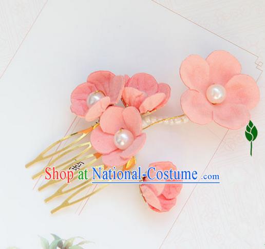 Traditional Handmade Chinese Ancient Princess Classical Hanfu Accessories Jewellery Silk Flowers Hair Step Shake Hair Claws, Hair Comb Hairpins for Women