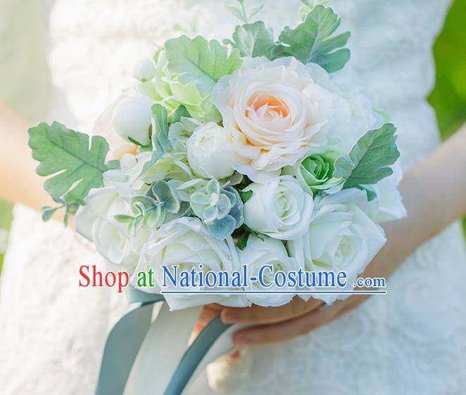 Top Grade Classical Wedding Silk Flowers, Bride Holding Emulational Flowers, Hand Tied Bouquet Flowers for Women