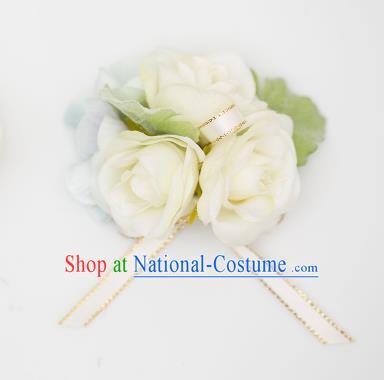 Top Grade Classical Wedding Silk Flowers, Bride Emulational Wrist Flowers Bridesmaid Bracelet Champagne Flowers for Women