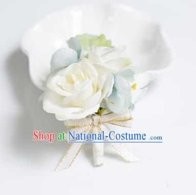 Top Grade Classical Wedding Silk Flowers,Groom Emulational Corsage Groomsman Champagne Brooch Flowers for Men