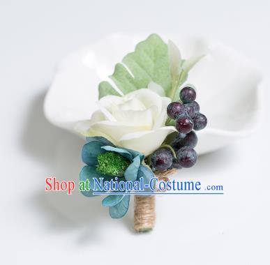 Top Grade Classical Wedding Silk Flowers,Groom Emulational Corsage Groomsman Blue Brooch Flowers for Men