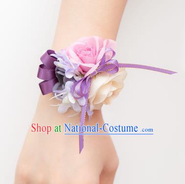 Top Grade Classical Wedding Silk Flowers, Bride Emulational Wrist Flowers Bridesmaid Bracelet Flowers for Women