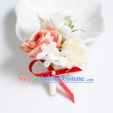 Top Grade Classical Wedding Silk Flowers,Groom Emulational Corsage Groomsman Red Brooch Flowers for Men