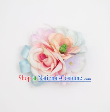 Top Grade Classical Wedding Silk Flowers, Bride Emulational Wrist Flowers Bridesmaid Bracelet Pink Blue Flowers for Women