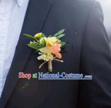 Top Grade Classical Wedding Silk Flowers,Groom Emulational Corsage Groomsman Pink Brooch Flowers for Men