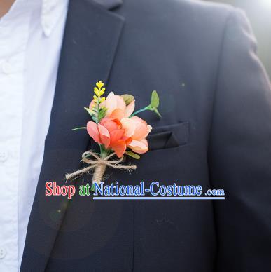 Top Grade Classical Wedding Silk Flowers,Groom Emulational Corsage Groomsman Pink Brooch Flowers for Men