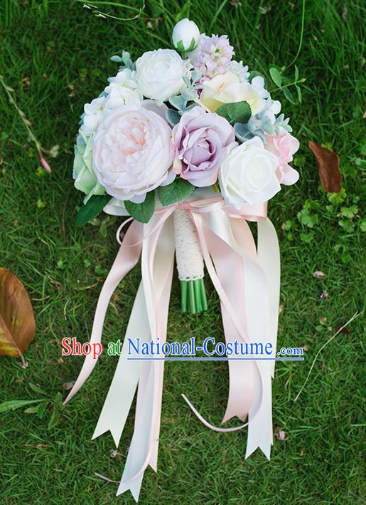 Top Grade Classical Wedding Silk Flowers, Bride Holding Emulational Flowers, Hand Tied Bouquet Flowers for Women