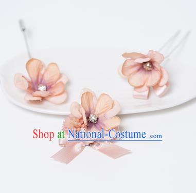 Traditional Handmade Classical Hair Accessories Bride Wedding Pink Flowers Barrettes and Brooch Complete Set, Hair Sticks Hair Claws, Hair Fascinators Hairpins for Women