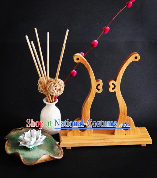 Traditional Handmade Chinese Ancient Classical Wood Wedding Accessories Decoration, Wood Round Fan Burlywood Frame Palace Fan Holder