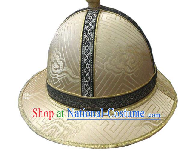 Traditional Chinese Top Grade Mongol Nationality Dancing Accessories Headdress, Mongolian Princes Folk Dance Ethnic Headwear China Mongolian Minority Royal Highness Wedding Round Gold Hat for Men