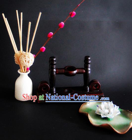 Traditional Handmade Chinese Ancient Classical Wood Wedding Accessories Decoration, Wood Flowers Round Fan Frame Palace Fan Holder