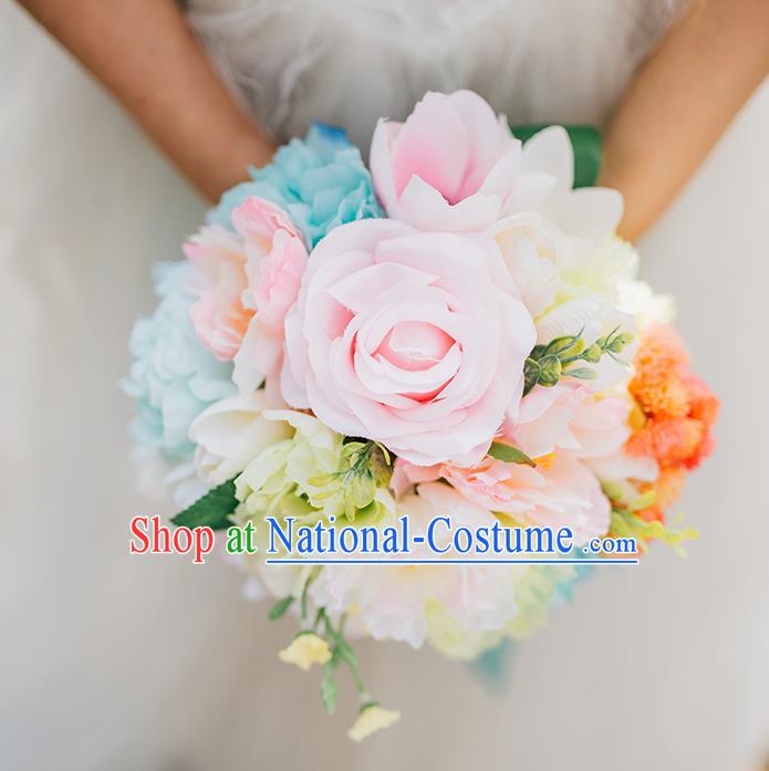 Top Grade Classical Wedding Silk Flowers Ball, Bride Holding Emulational Flowers, Hand Tied Bouquet Flowers for Women