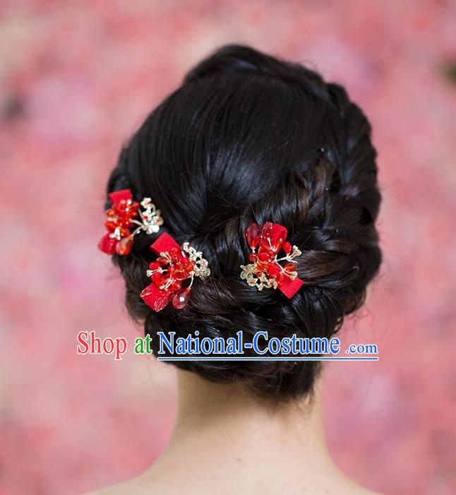 Handmade Chinese Classical Hair Accessories Wedding Hair Sticks Hair Jewellery, Bride Royal Crown Xiuhe Suit Red Hair Clasp for Women