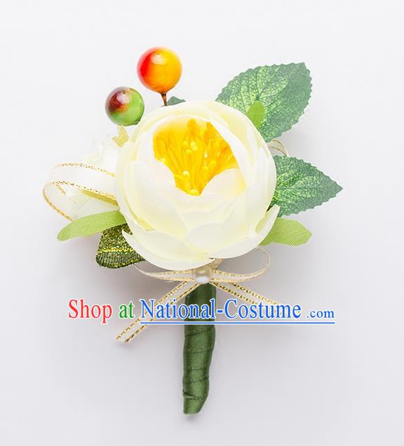 Top Grade Classical Wedding Silk Flowers,Groom Emulational Corsage Groomsman Brooch Flowers for Men