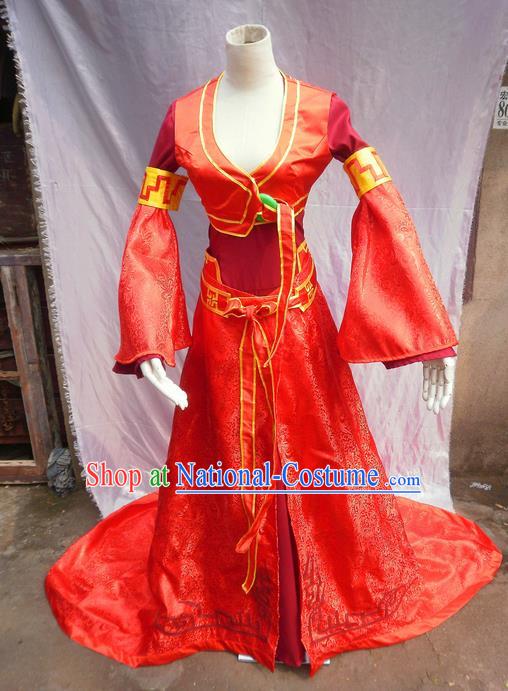 Traditional Ancient Chinese Classical Cartoon Character Uniform Cosplay Game Role Han Dynasty Swordmen Red Costume Complete Set for Women