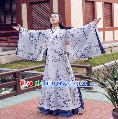 Traditional Ancient Chinese Nobility Childe Costume, Elegant Hanfu Male Lordling Wide Sleeve Dress, China Han Dynasty Imperial Prince Printing Clothing for Men