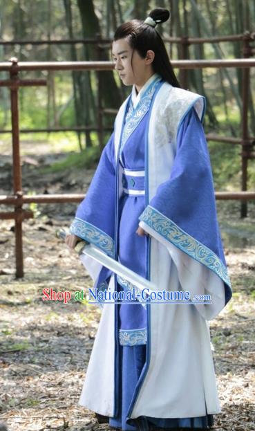 Traditional Ancient Chinese Nobility Childe Costume, Elegant Hanfu Male Lordling Dress Warring States Literati Clothing, China Warring States Period Qu Yuan Imperial Prince Embroidered Clothing for Men