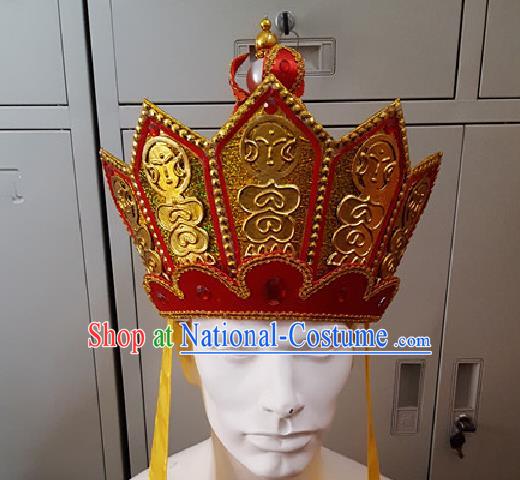 Traditional Ancient Chinese Classical Peking Opera Journey to the West Props, Xi Youji Tang Dynasty Mitral Five Buddha Crown Coronet Monk Hat for Men