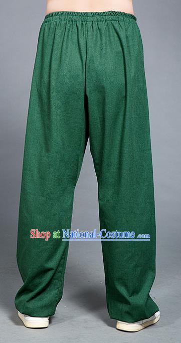 Traditional Chinese Top Linen Kung Fu Costume Martial Arts Kung Fu Training Green Pants, Tang Suit Gongfu Shaolin Wushu Plus Fours, Tai Chi Taiji Teacher Trousers for Women for Men