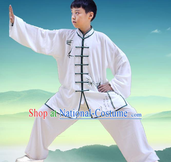 Traditional Chinese Top Silk Cotton Kung Fu Costume Martial Arts Kung Fu Training Children Plated Buttons Bamboo Uniform, Tang Suit Gongfu Shaolin Wushu Clothing, Tai Chi Taiji Teacher Suits Uniforms for Kids