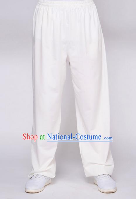 Traditional Chinese Top QMilch Kung Fu Costume Martial Arts Kung Fu Training White Pants, Tang Suit Gongfu Shaolin Wushu Plus Fours, Tai Chi Taiji Teacher Trousers for Women for Men