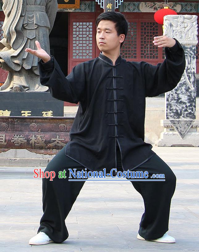 Traditional Chinese Top Linen Kung Fu Costume Martial Arts Kung Fu Training Black Uniform, Tang Suit Gongfu Shaolin Wushu Clothing, Tai Chi Taiji Teacher Suits Uniforms for Men