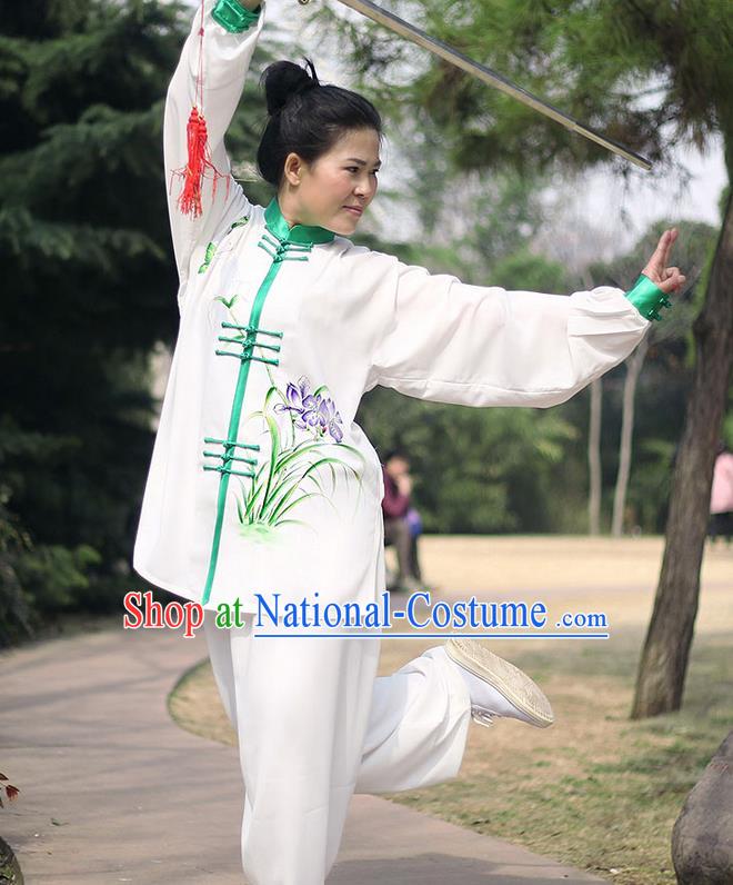 Traditional Chinese Top Gastrodia Kung Fu Costume Martial Arts Kung Fu Training Plated Buttons Orchid Uniform, Tang Suit Gongfu Shaolin Wushu Clothing, Tai Chi Taiji Teacher Suits Uniforms for Women