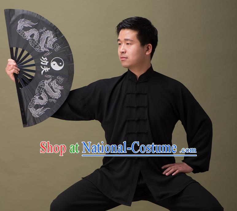 Traditional Chinese Kung Fu Folding Fan Martial Arts Prop Tai Chi Fan, Gongfu Wushu Tai Chi Taiji Teacher Painting Double Dragons Fans for Men for Women