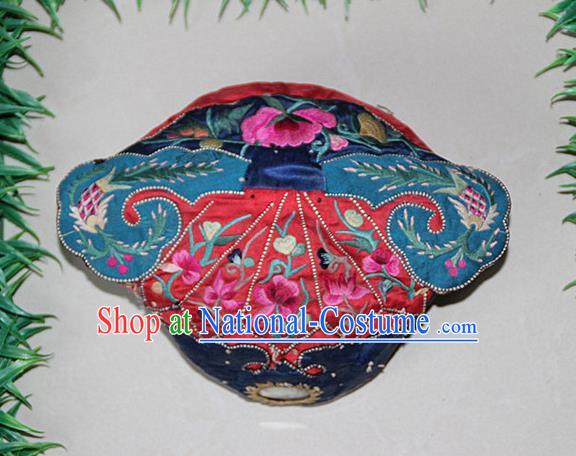 Traditional Chinese Miao Nationality Crafts Hmong Handmade Children Embroidery Flowers Tiger Headwear, Miao Ethnic Minority Exorcise Evil Tiger Hat for Kids