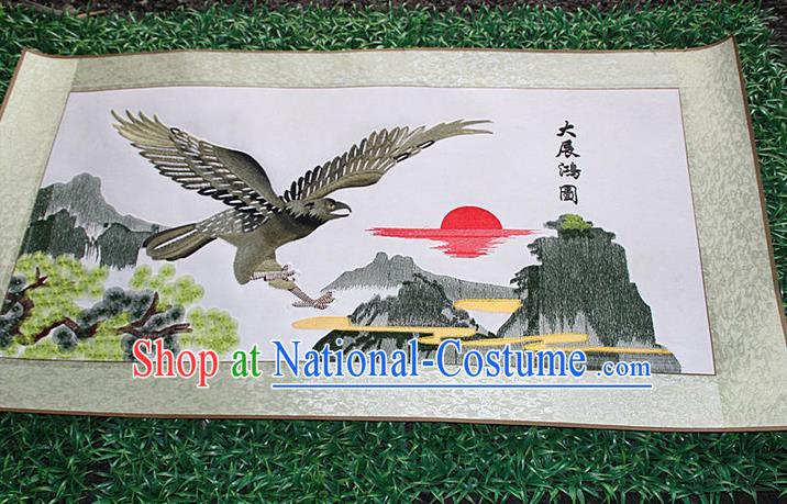 Traditional Chinese Miao Nationality Minority Crafts Hmong Xiangxi Embroidery Decorative Paintings, Embroidery Tercel Meaning Success Scroll Painting for Friends